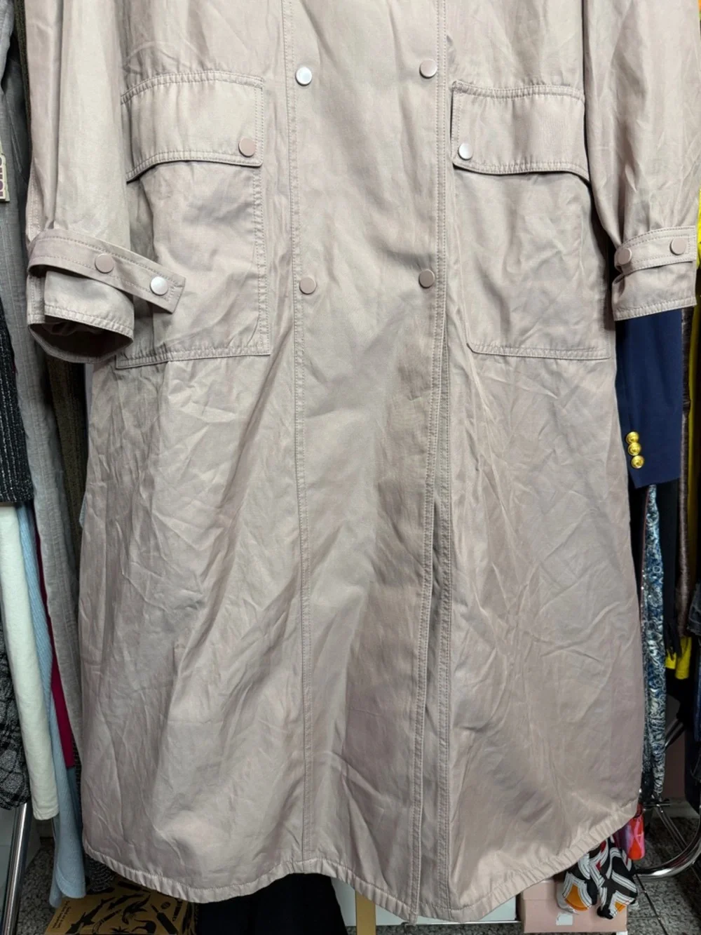 Anthropologie Mauve Trench Coat Lightweight Long Jacket Chic Minimalist. Size M - Picture 5 of 11